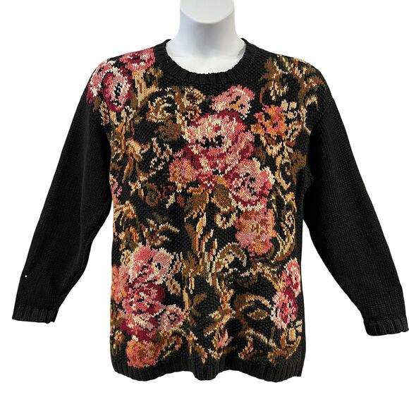 VINTAGE 90s Rachel Max Autumn Roses Tunic Sweater Size Medium - Picture 1 of 5